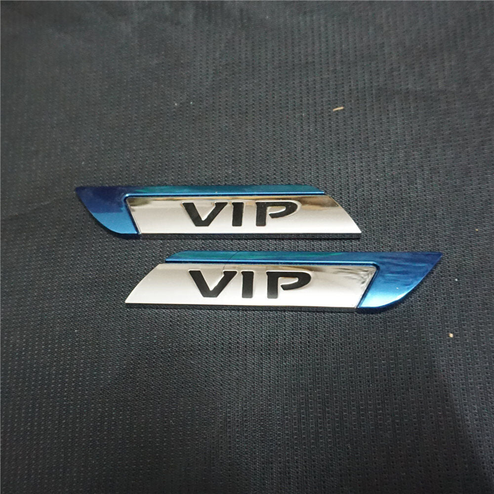 Pair Blue Chrome + 2x Silver VIP Metal Emblem Decal Sticker Badge Car Engine 4x4