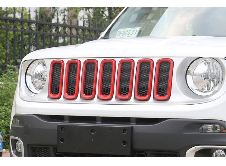 for Jeep Renegade 2015-2018 Red ABS Front Center Mesh Grille Grill Cover Trim 7x