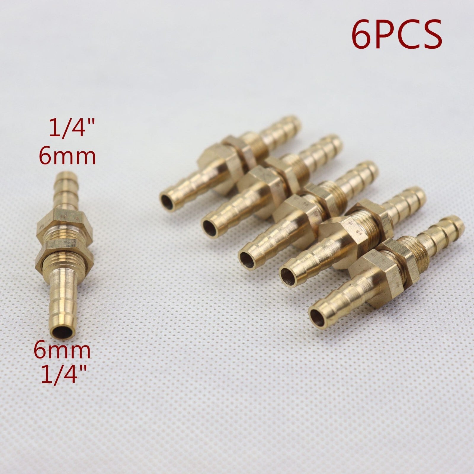 6 Pcs1/4(6mm ) Hose Barb Brass Bulkhead Pipe Fitting Coupler Connector Adapter