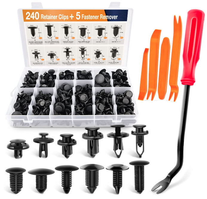 240pcs Car Body Plastic Trim Retainer Fastener Clips Push Pin Fender Bumper Tool