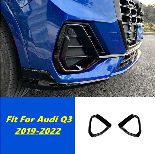 for Audi Q3 2019-22 Gloss Black ABS Front Bumper Fog Light Lamp Frame Cover Trim