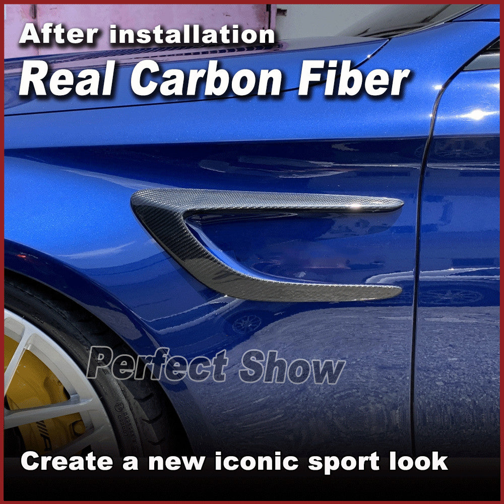 Fit for Benz W205 C63 15-21 REAL CARBON Side Fender Vents Fins Canards Trims
