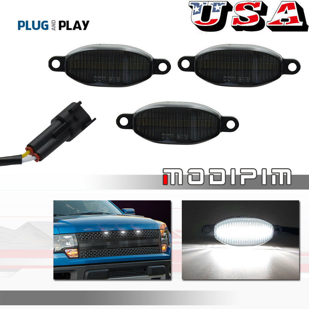 For 10-14 for F150 SVT LED Front Grille Running Marker Lights 3pcs Smoked - v