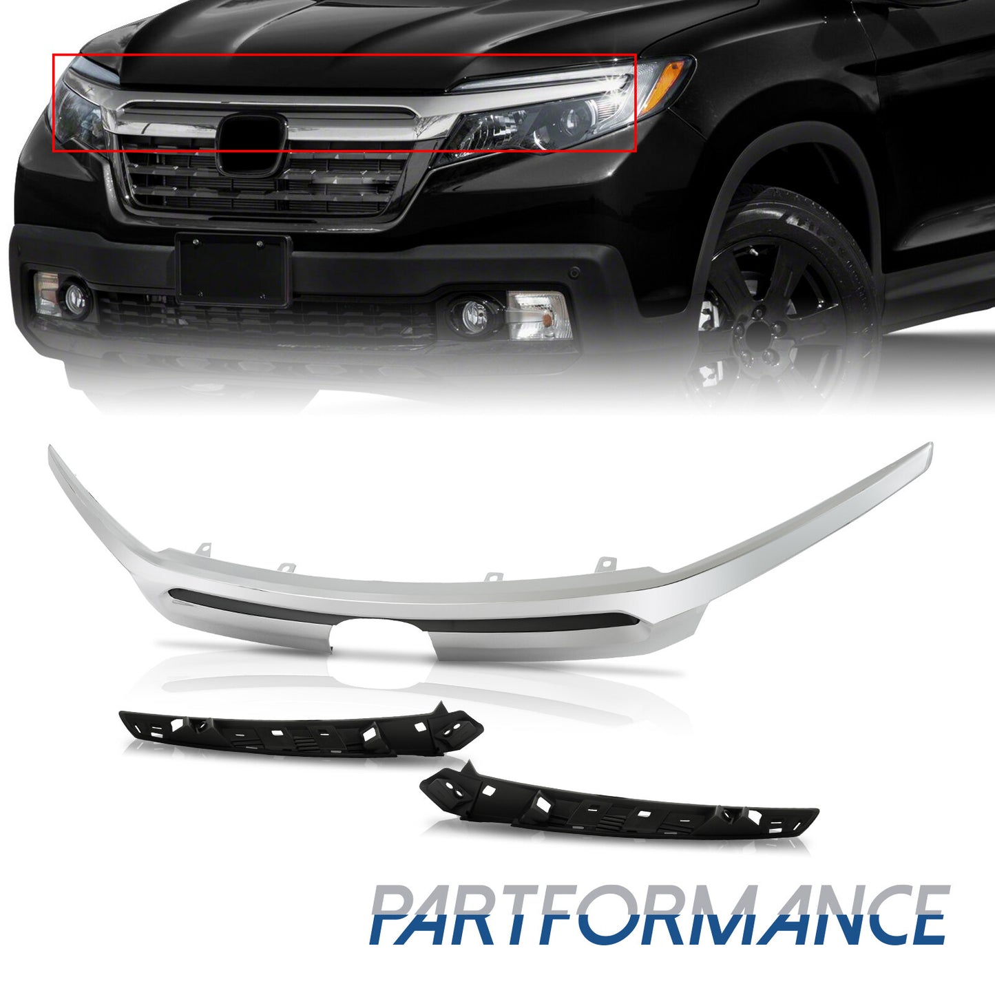 3 Pack Front Bumper Grille Molding Trim Grill for CHRome Fits 2017-2020 for Honda Ridgeline - v