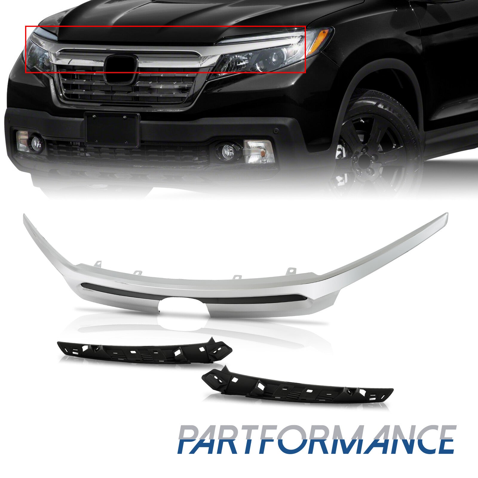 3 Pack Front Bumper Grille Molding Trim Grill for CHRome Fits 2017-2020 for Honda Ridgeline - v