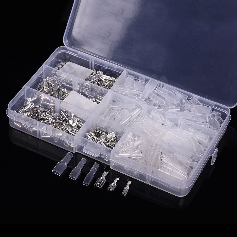 300 Pcs Female Spade Connector Wire Crimp Terminal Block  Insulating Sleeve Kit