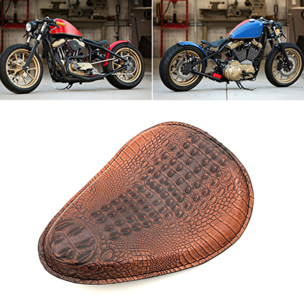 Brown Crocodile PU Leather Solo Drive for Seat for Harley Chopper Bobber Custom Q