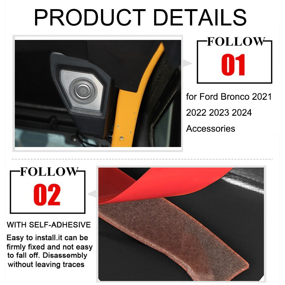 Silver Rear Trunk Speaker Audio Frame Cover Trim for Ford Bronco 2021-2024 Tone
