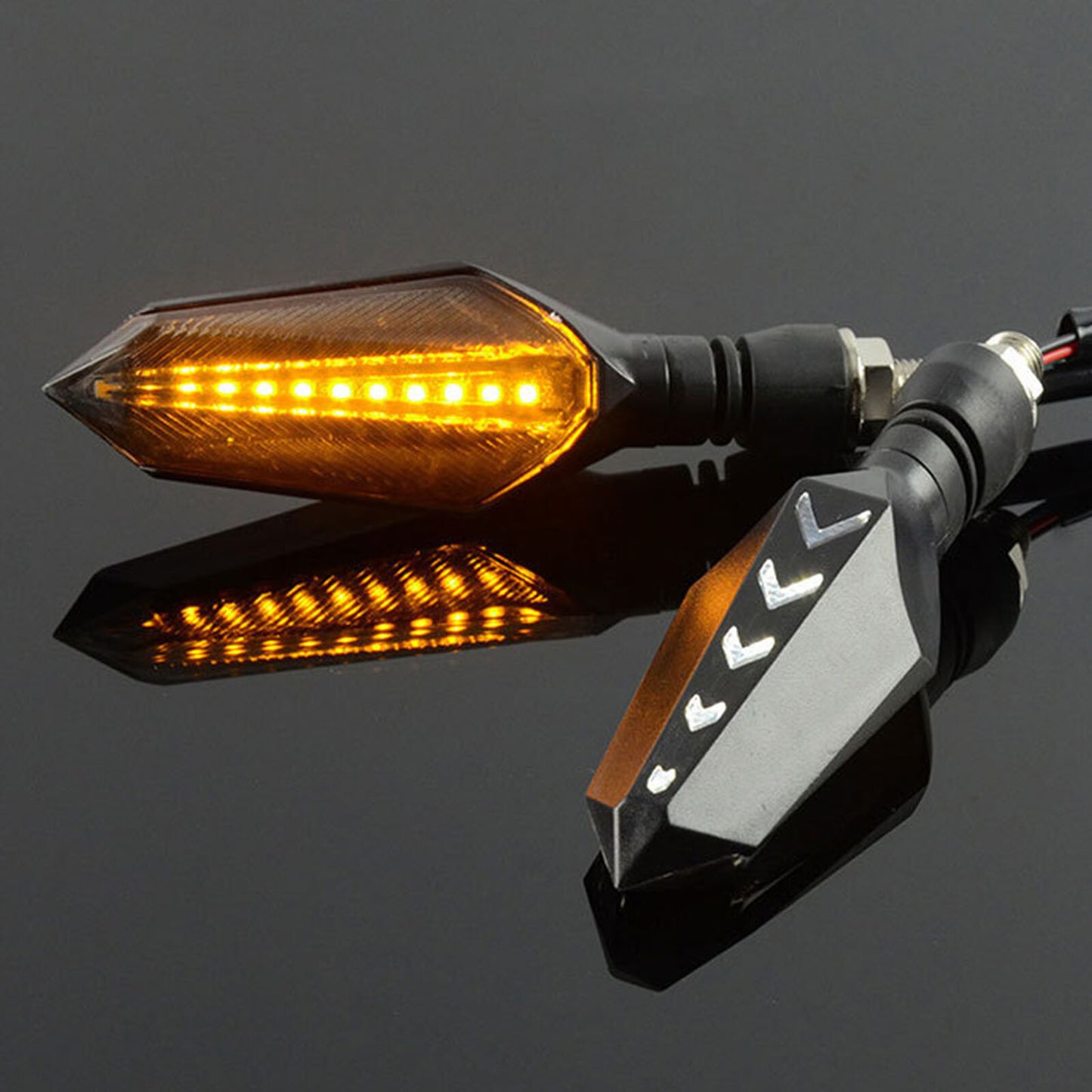 2 x motorcycle LED indicator running effect running light sequential black front rear DE Q
