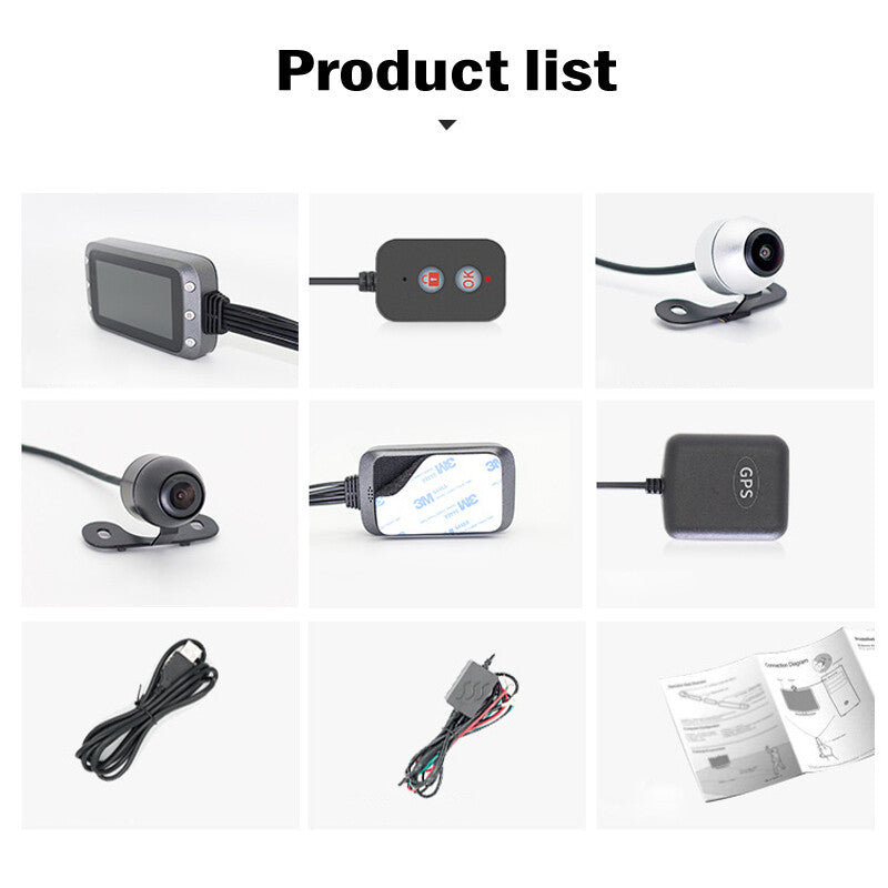Motorcycle GPS Dash 3-inch Display, Front and Rear Dual Camera DVR - n