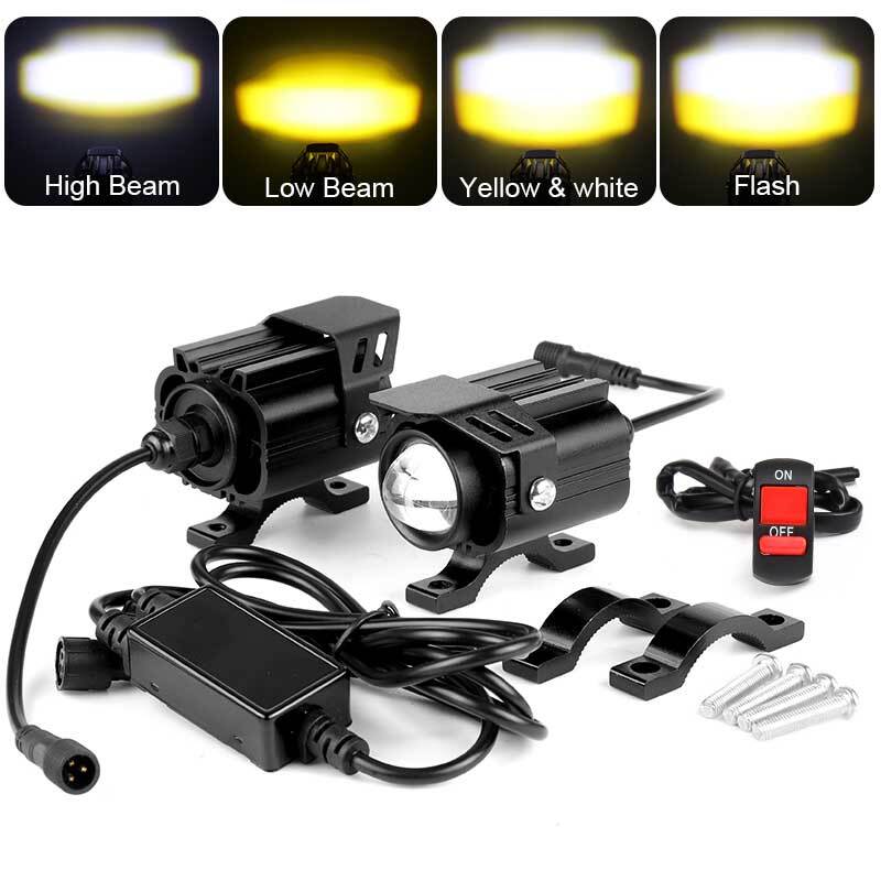 Pair YellowWhite Motorcycle ATV LED Spot Light Headlight Hi/Lo Driving Fog Lamp