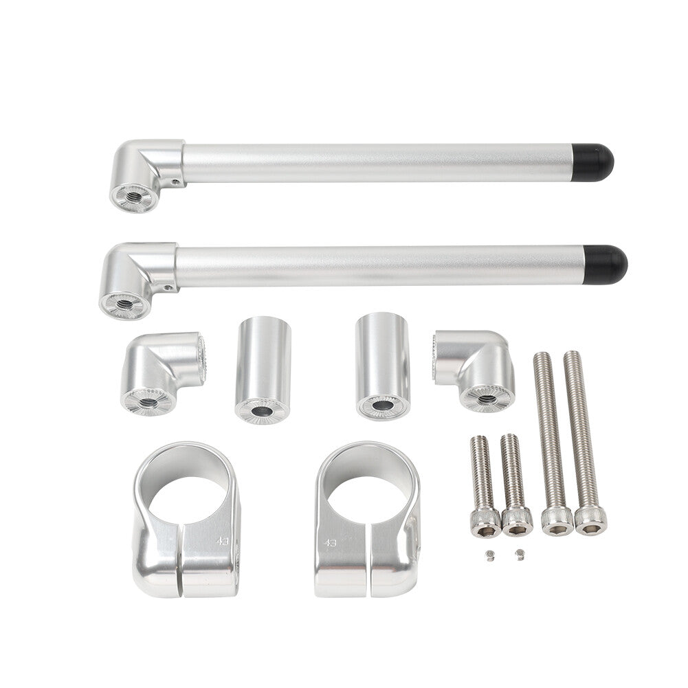 43MM Cafe Racer Bars 7/8 Universal Clip-On Handlebar Fork Tube Silver