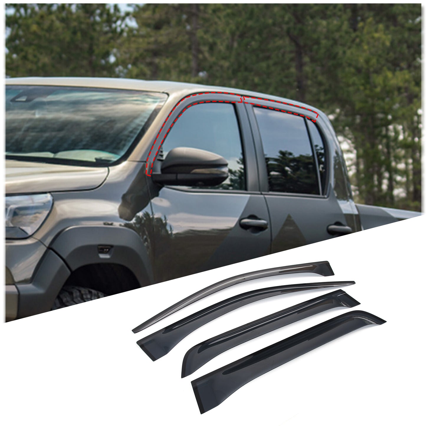 Side window vent sun visor sun rain wind guard ABS compatible with for Toyota Hilux Revo 2022-2023