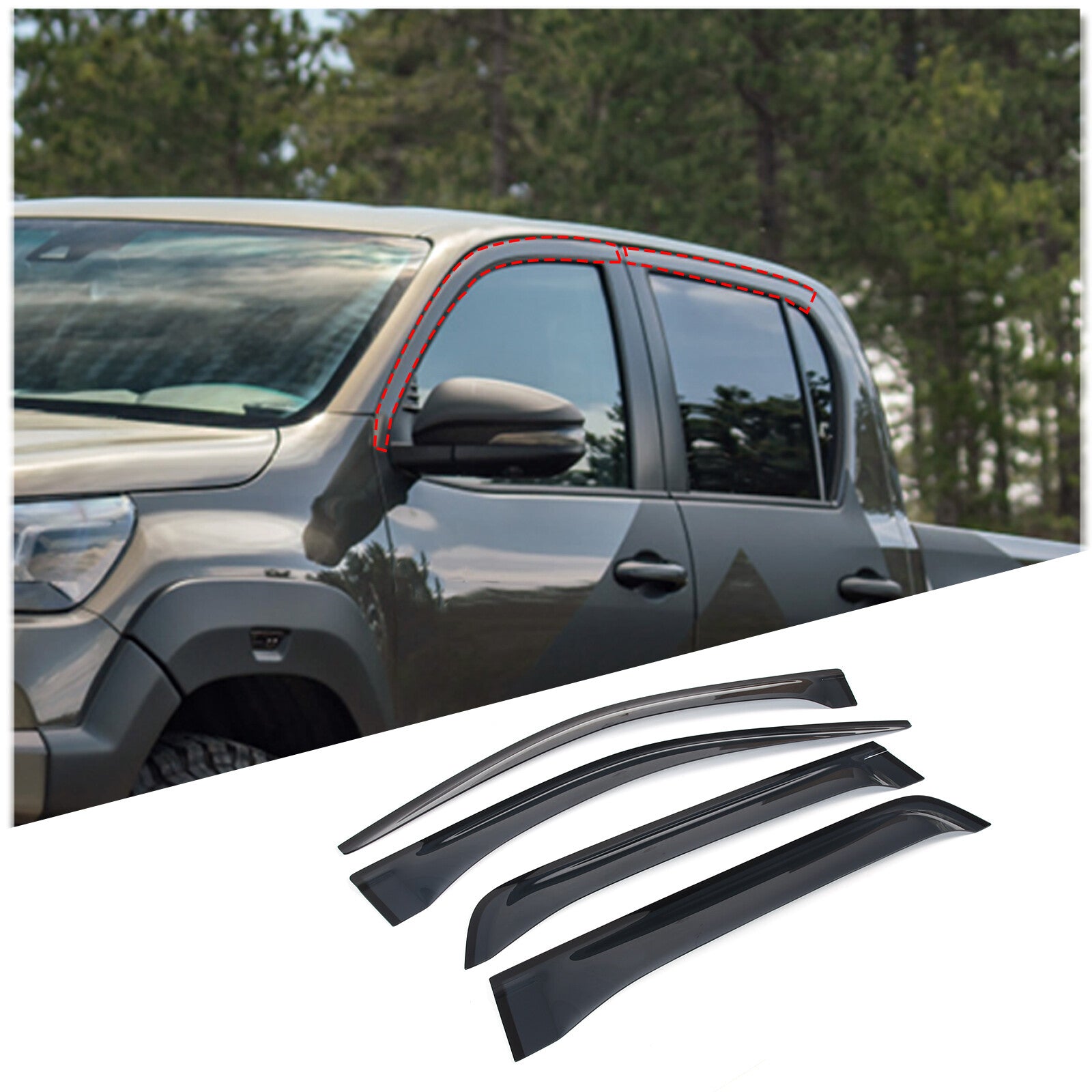 Side window vent sun visor sun rain wind guard ABS compatible with for Toyota Hilux Revo 2022-2023