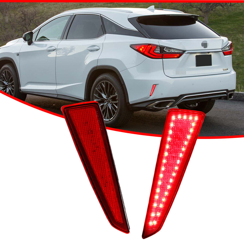 2 Pack Red Rear Bumper Reflector Tail Brake Light For 2018-19 for Lexus RX350 RX450hL - v