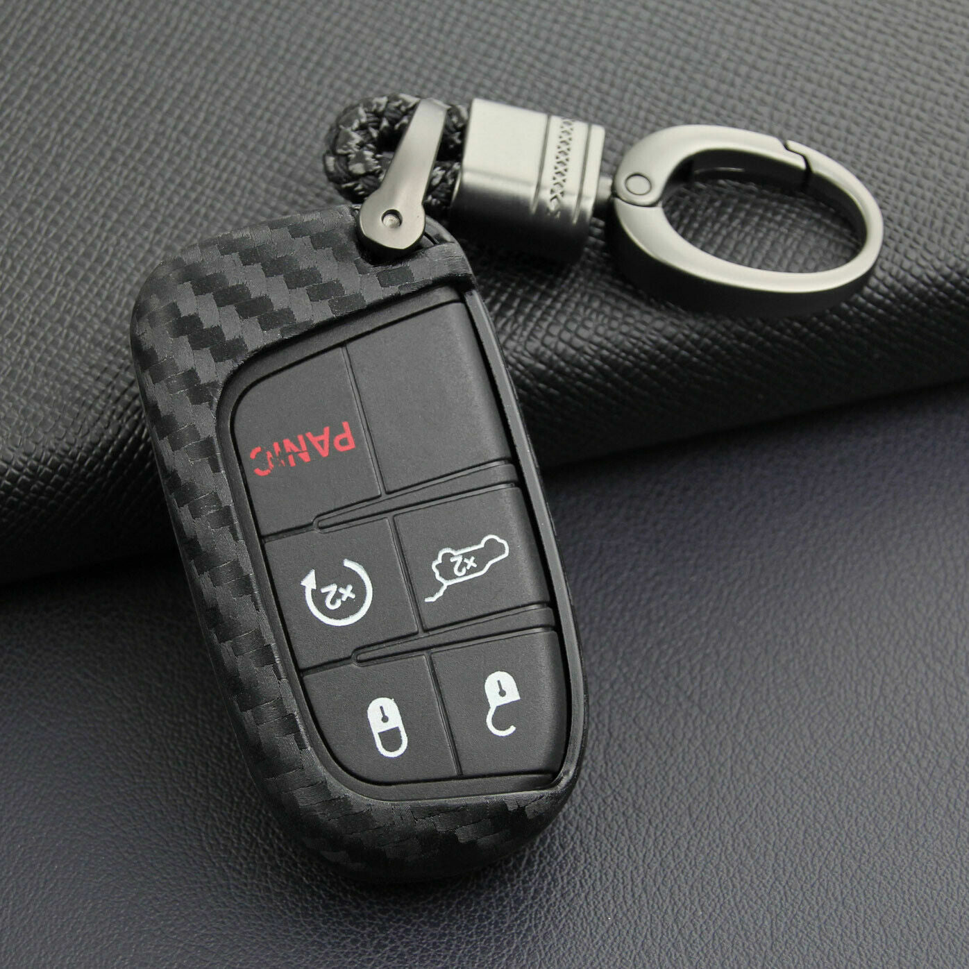 Carbon Fiber Key Fob Chain Fit for Jeep for Dodge for Chrysler Accessories Cover Case Ring