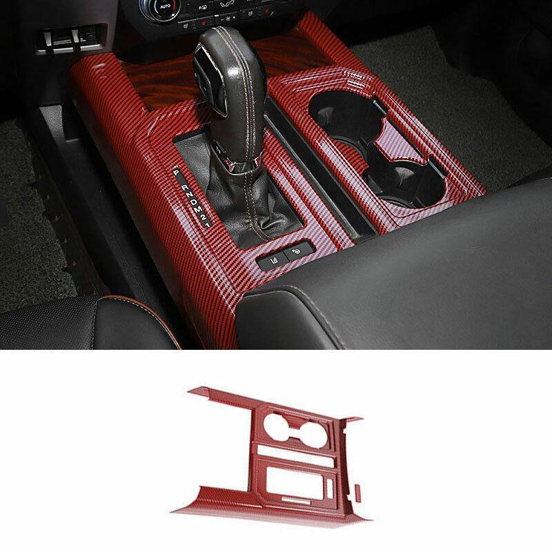 Red Carbon Fiber Gear Box Shift Cup Holder Panel Cover for Ford F-150 2015-2020