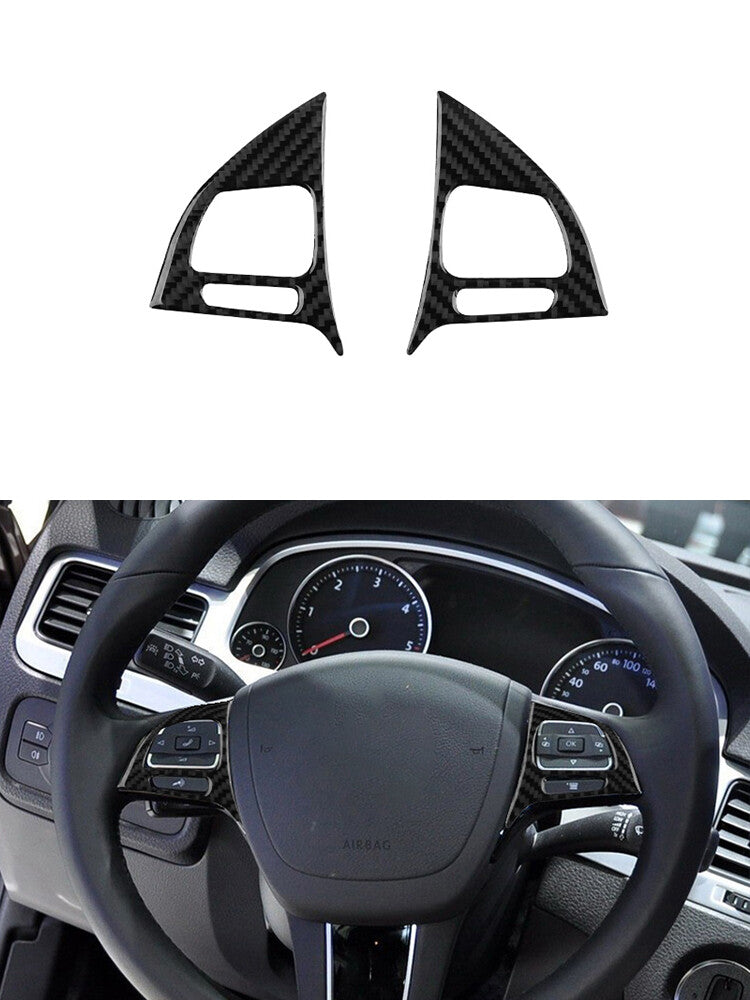 2X Steering Wheel Button Trim Cover Decor Carbon Fiber for VW Touareg 2011-2018