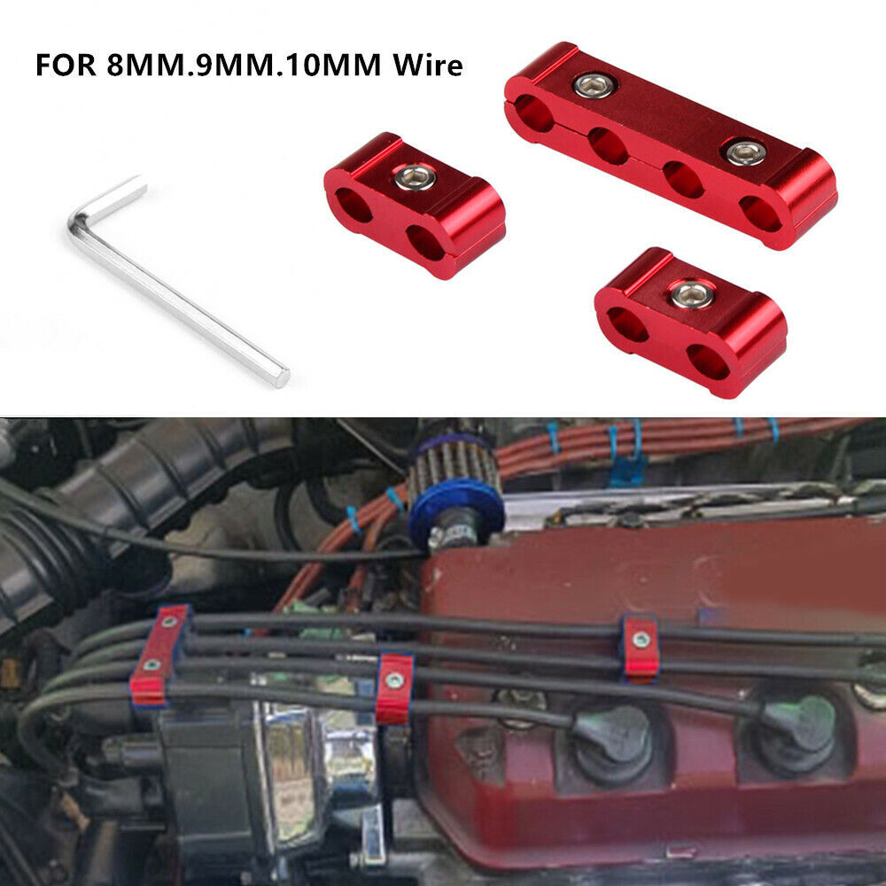 3-Piece Aluminum Alloy Engine Spark Plug Wire Splitter Divider Storage Clip, Red 8-10mm n