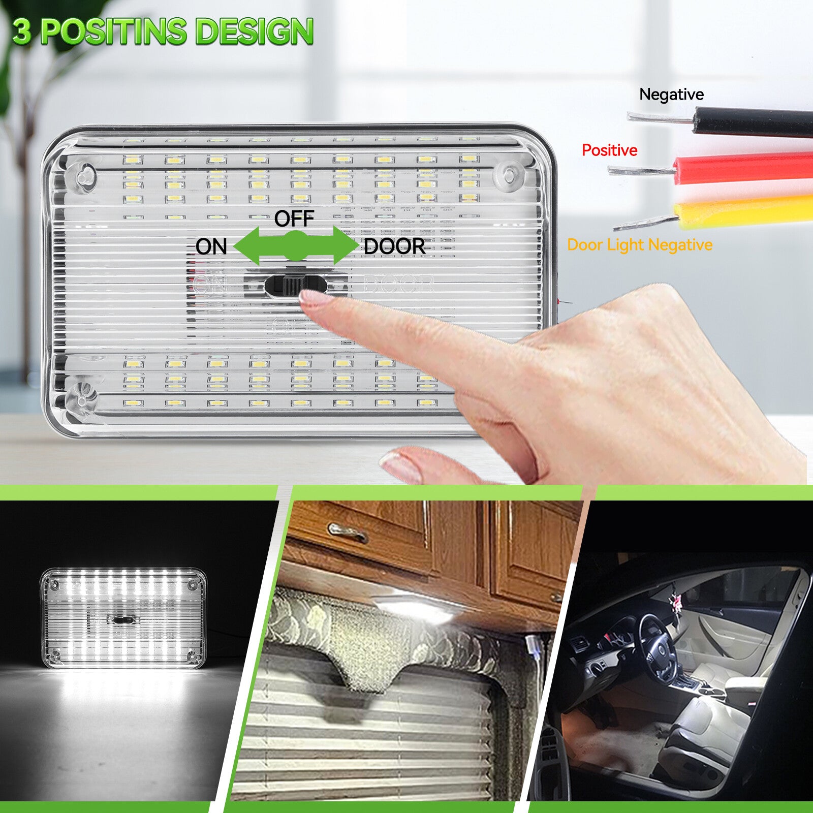 2Pcs White Trailer Ceiling Lamp Reading Lighta Interior Door Light Truck Vehicle