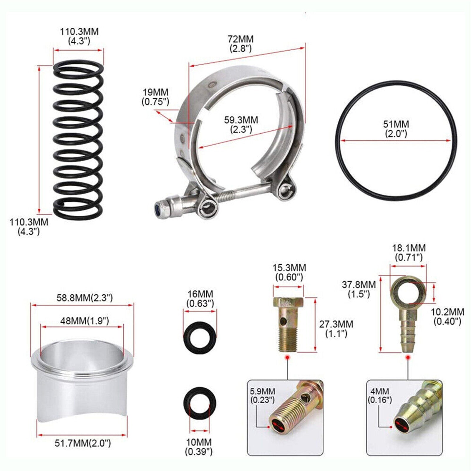 44mm External Wastegate w/ V-Band Flange50mm Blow Off Valve BOV Combo Turbo Red