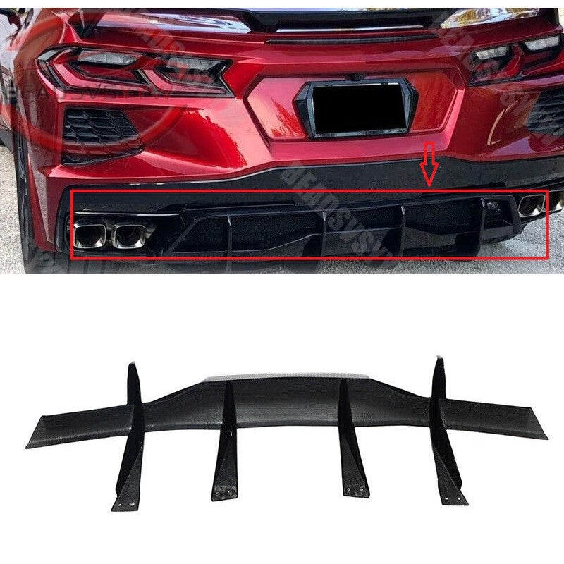 For 20-23 for Chevy for Corvette C8 Gloss Black Stingray Add-On Rear Bumper Diffuser Fin n