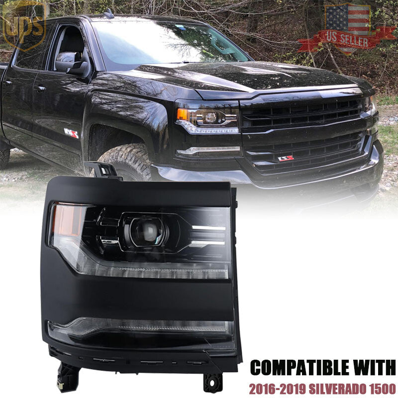 For 2016-2019 Silverado 1500 Full LED DRL Primed Projector Headlight Right Side