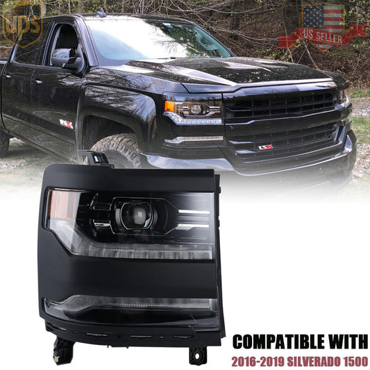 For 2016-2019 Silverado 1500 Full LED DRL Primed Projector Headlight Right Side