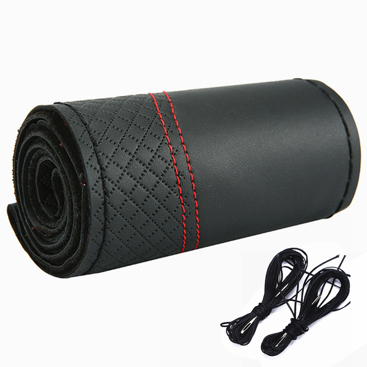 38cm 15in Car Steering Wheel Cover DIY PU Leather Wrap Needles Thread