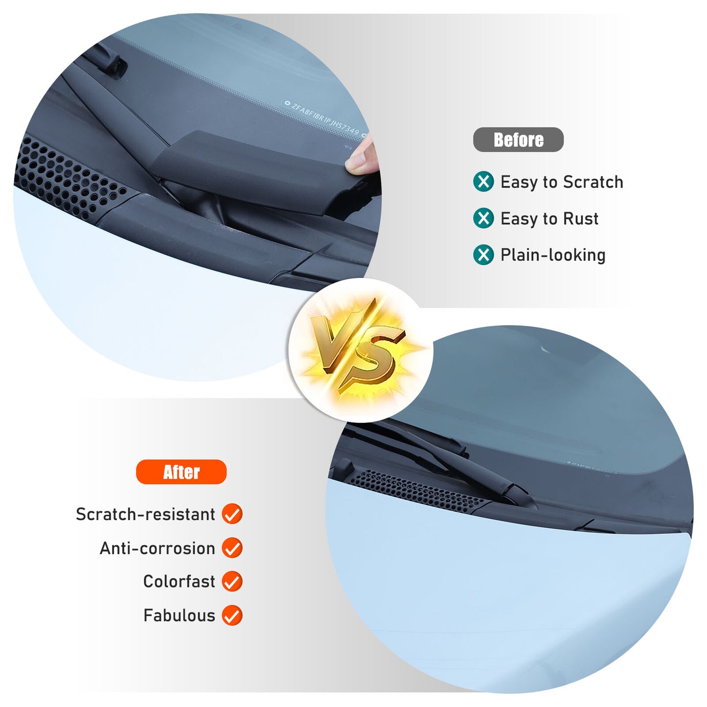 2-Pack Black Scuttle Panel Cover for Fiat 500 2007-2015 (Black) n