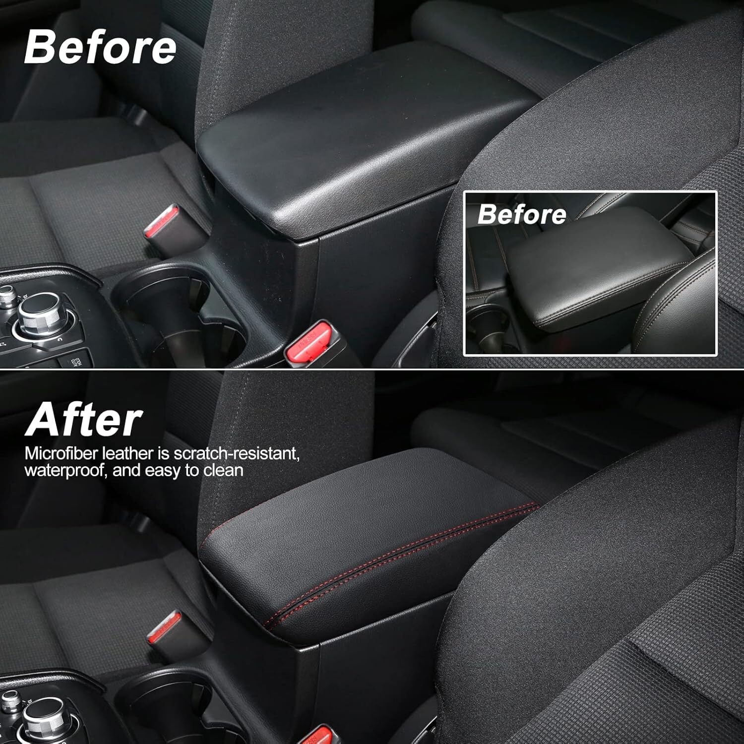 Red-stitched leather center console cover/armrest cover for 2018-2024 for Mazda CX-5 cars. n