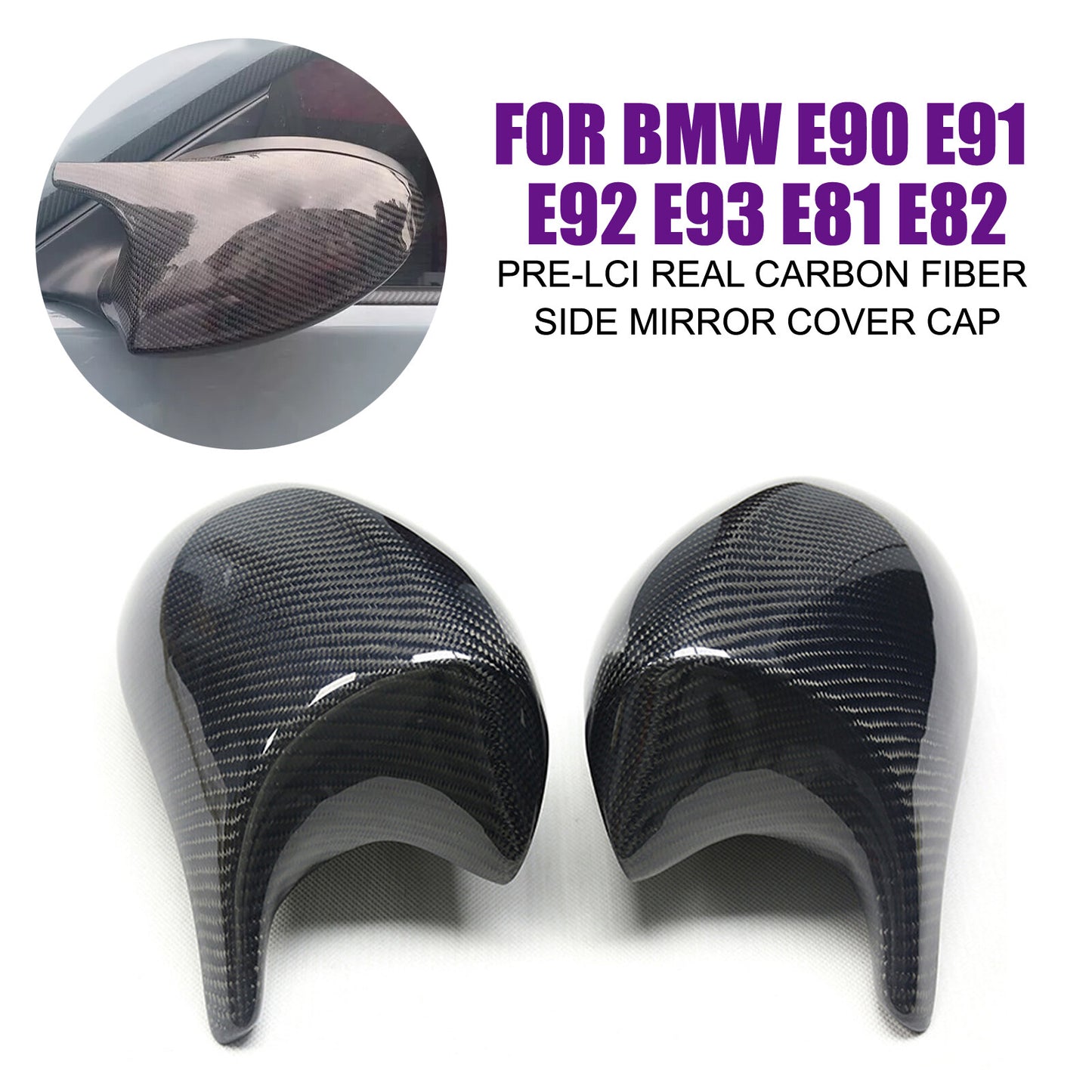 for BMW E90 E91 E92 E93 E81 E82 Pre-LCI Real Carbon Fiber Side Mirror Cover