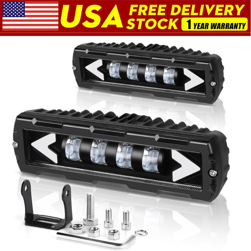 2X 6inch LED Work Light Bar Spot Pods Fog Driving Lamp Offroad Truck Amber White