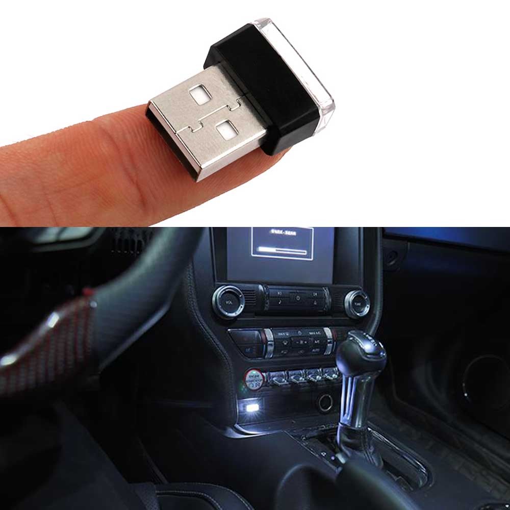 2 Universal USB White Ambient Miniature LEDs for Automotive Interior Lighting, Plug-in Q