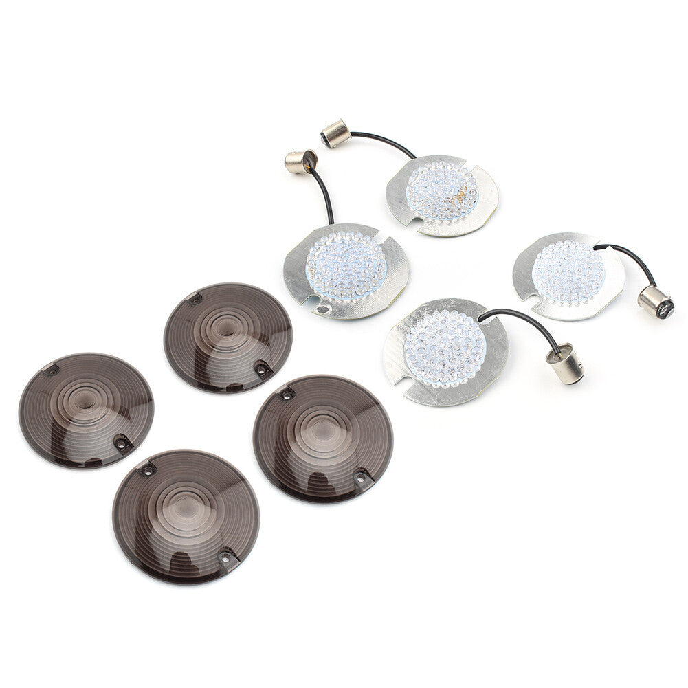 1157 Front Rear LED Turn Signals Smoked Lens Light Cover Fit for Harley Road King Q
