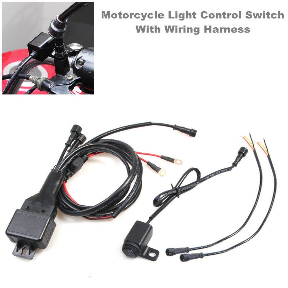 Motorcycle and bicycle handlebar mirror switch with wiring harness suitable for LED lights - n
