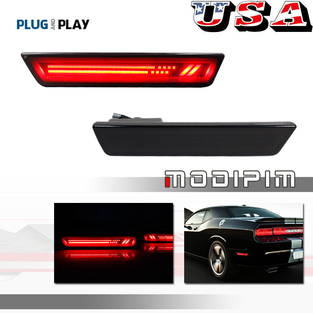 [SMOKE Lens] For 2008-14 for Dodge for Challenger Rear Fender LED Side Marker Light - Red - v