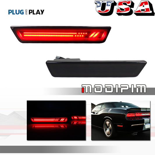 [SMOKE Lens] For 2008-14 for Dodge for Challenger Rear Fender LED Side Marker Light - Red - v
