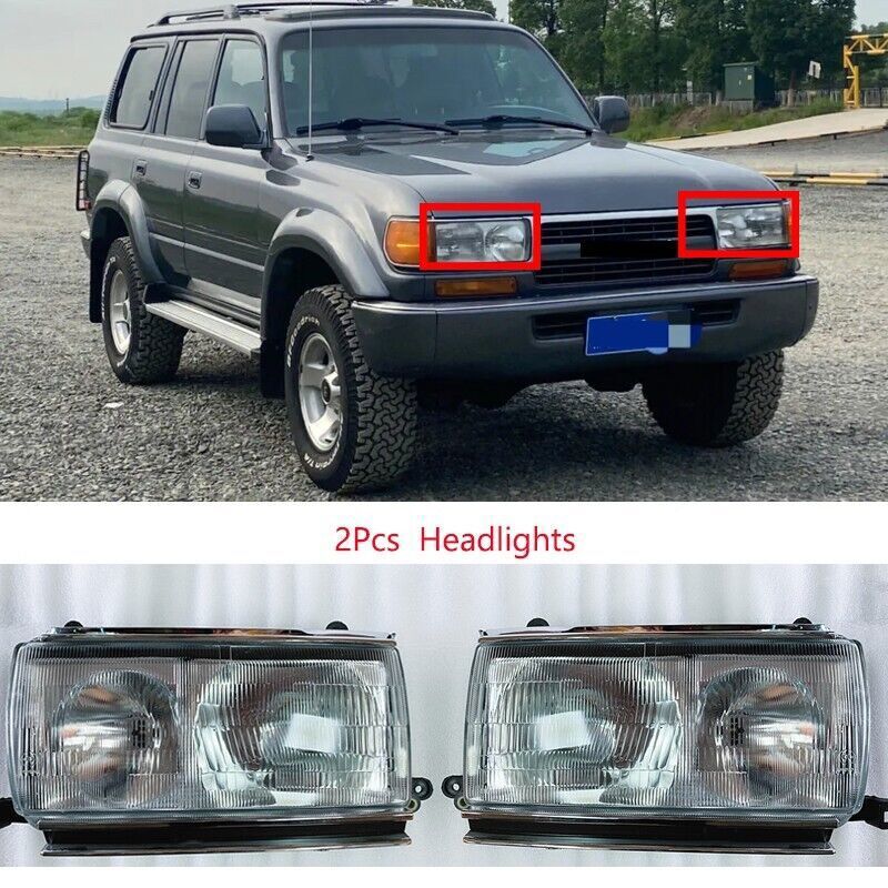 for Land Cruiser FJ80/LC80 1991-1997 Headlight Set Crystal Clear Assembly 1 Pair