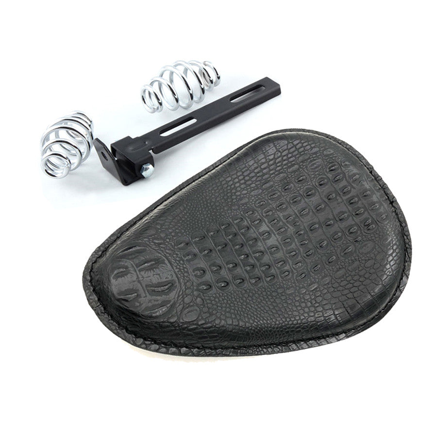 Black Crocodile Leather Solo Driver for Seat SpringBracket for Harley Bobber Custom