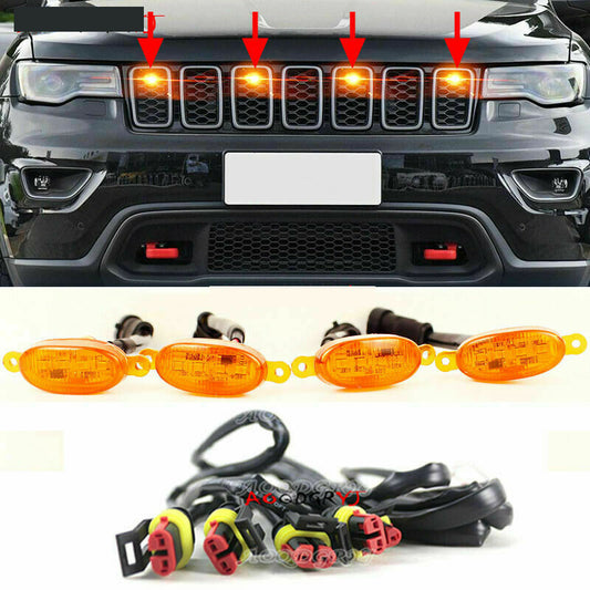 4Pcs for Jeep Grand Cherokee 2011-2021 Front Grille LED Lights Grill Trim
