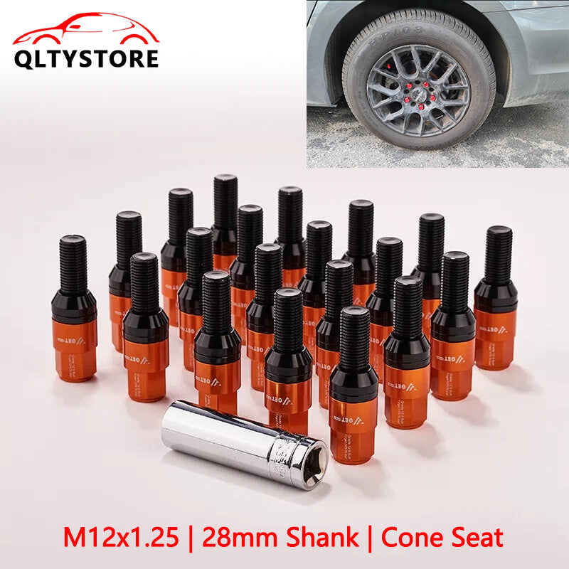 20x M12x1.25 Wheel Lug Bolt28mm Shank Cone for Seat Stud for Most Aftermarket Orange Q