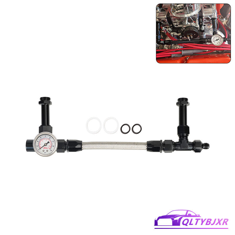 For Holley Carburetor 4150 Pressure Gauge AN8 Braided Dual Carb Fuel Line Black
