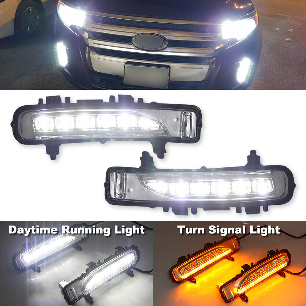 2x DRL for Ford Edge 2009-2014 LED Daytime Running Light w/ Turn Signal Fog Lamp