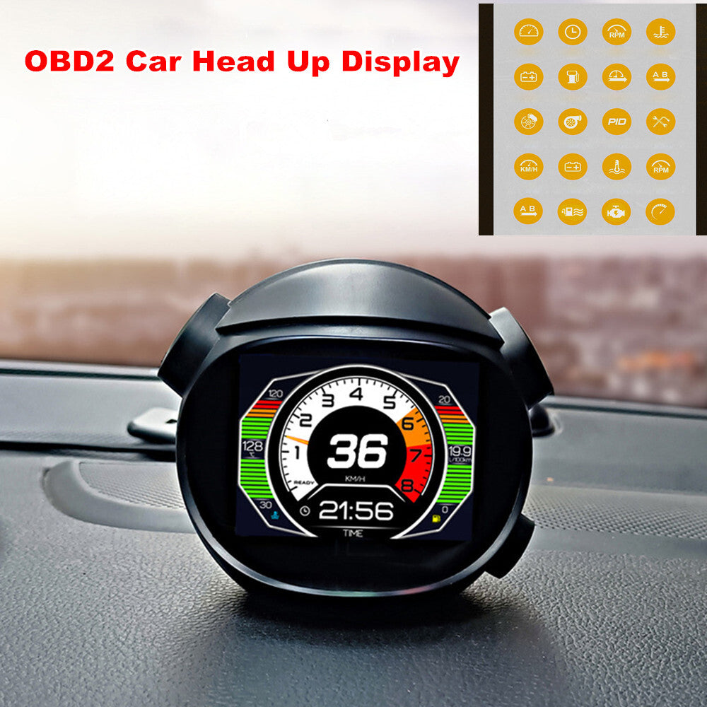 HUD OBD2 Car Head-Up Display Digital Instrument Cluster Speedometer Turbo Pressure RPM Alarm n