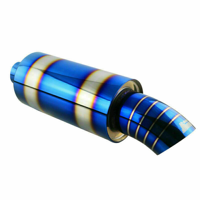 Universal 2 Inlet 3 OD High Flow Burned 4.5 Rear Exhaust Muffler Blue Tips