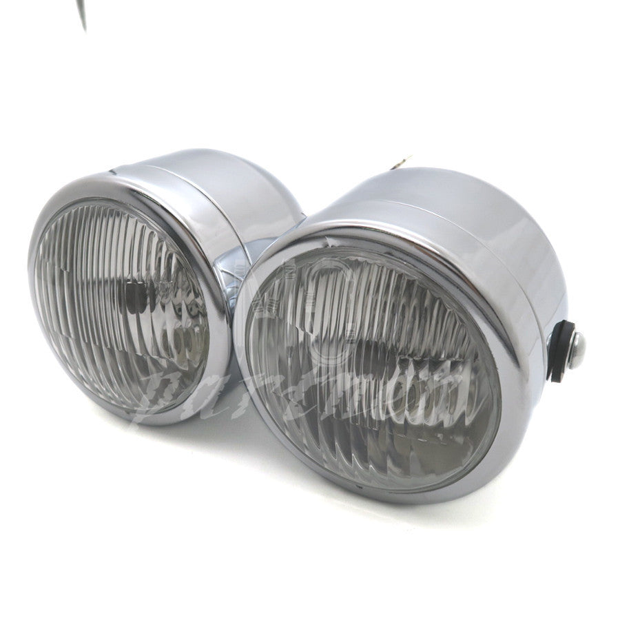 Chrome Twin Headlight Motorcycle Double Dual Lamp Street Fighter Naked Dominator Q
