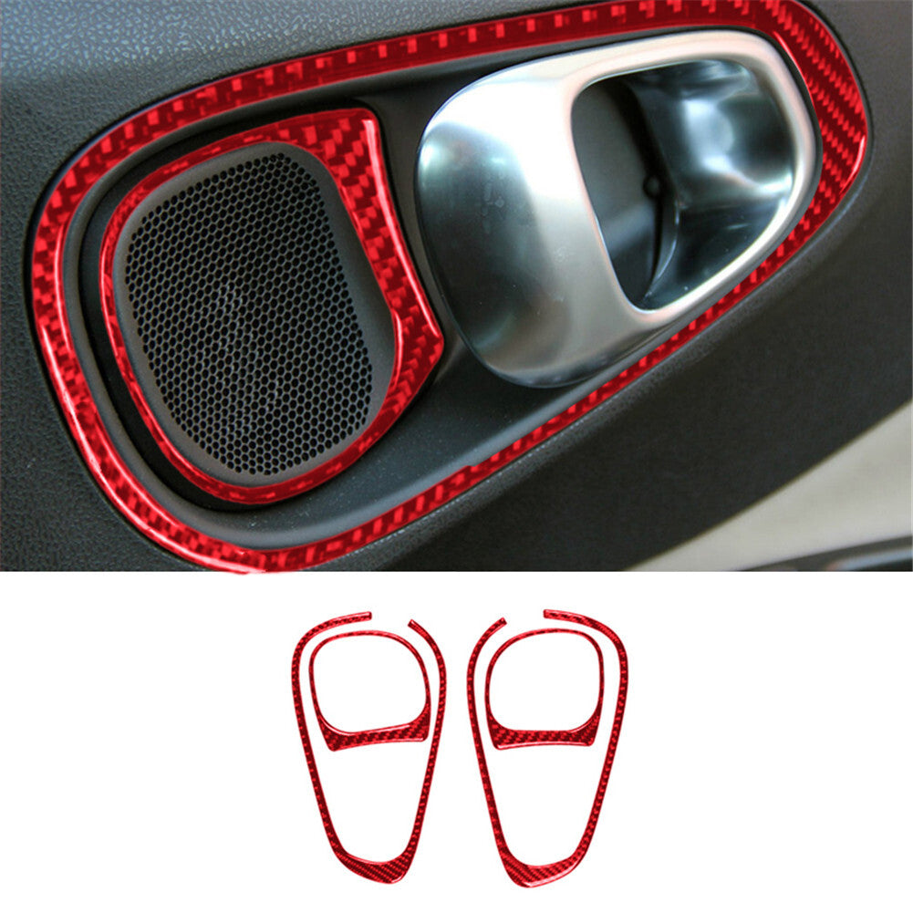 4X Red Carbon Fiber Interior Rear Door Handle Trim Cover for Fiat 500L 2014-2017