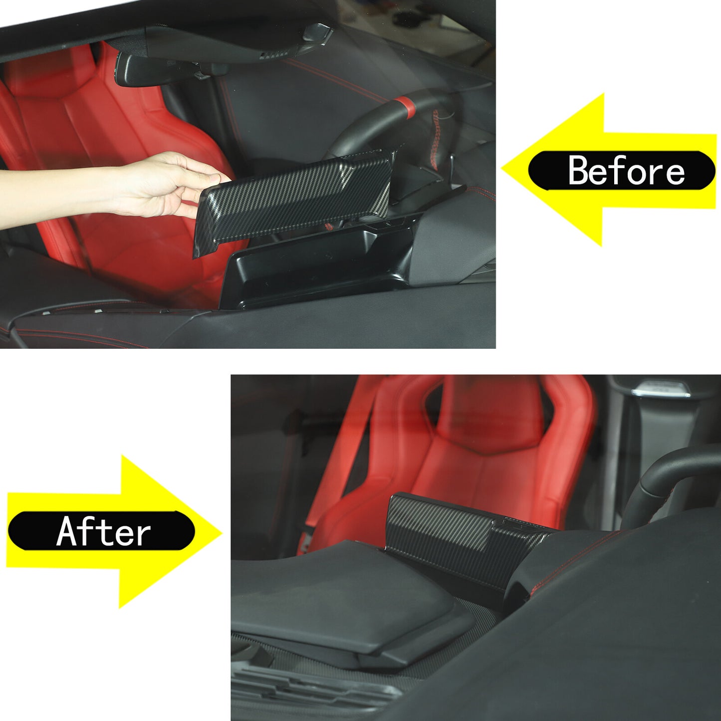 Red Carbon Fiber Headlight Button Panel Protective Cover for Corvette C8 Coupe 1LT 2020-24- v