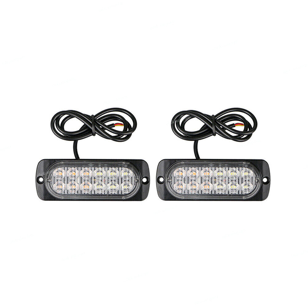 2 x 12 LED Car Vehicle Emergency Light Warning Strobe Flashing Light White/Amber Q
